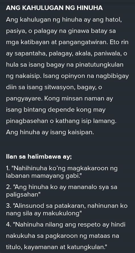 hindutan meaning in tagalog halimbawa|Hinuha / Nahihinuha .
